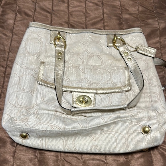 Coach Handbags - COACH Authentic Women Shoulder Tote Bag Signature Canvas Yellow Gold Color